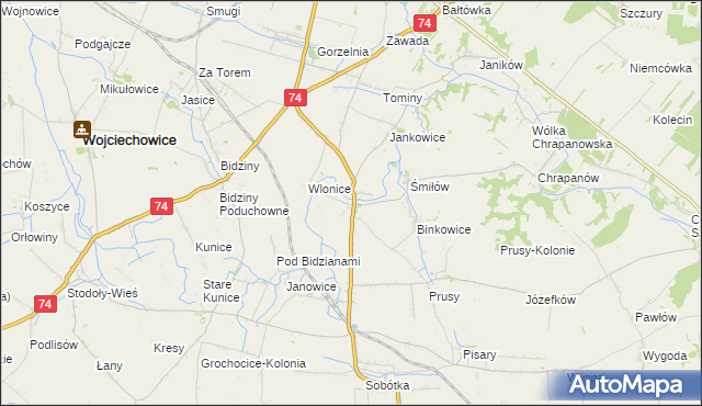 mapa Przybysławice gmina Ożarów, Przybysławice gmina Ożarów na mapie Targeo