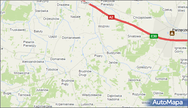 mapa Psary gmina Dalików, Psary gmina Dalików na mapie Targeo