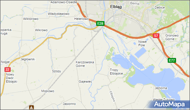 mapa Raczki Elbląskie, Raczki Elbląskie na mapie Targeo