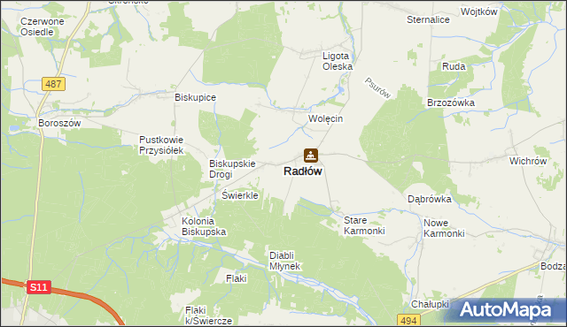 mapa Radłów powiat oleski, Radłów powiat oleski na mapie Targeo
