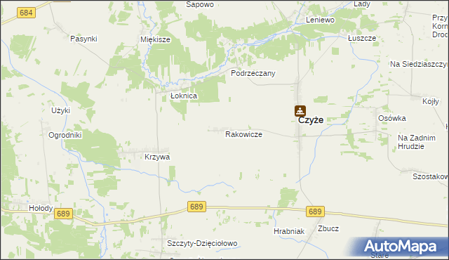 mapa Rakowicze gmina Czyże, Rakowicze gmina Czyże na mapie Targeo