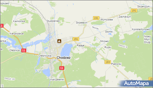 mapa Rataje gmina Chodzież, Rataje gmina Chodzież na mapie Targeo