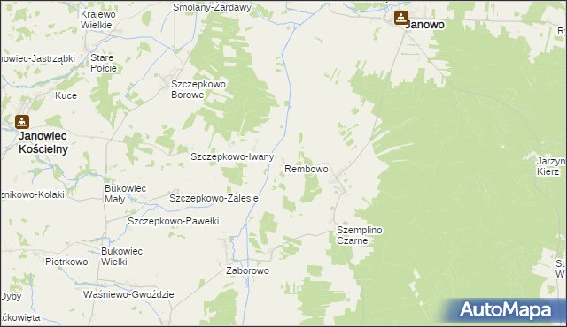 mapa Rembowo gmina Janowo, Rembowo gmina Janowo na mapie Targeo