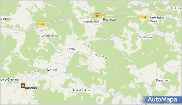 mapa Róg gmina Janowo, Róg gmina Janowo na mapie Targeo