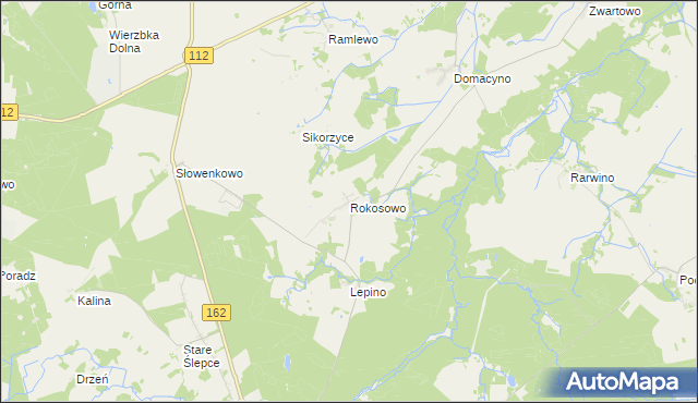 mapa Rokosowo gmina Sławoborze, Rokosowo gmina Sławoborze na mapie Targeo