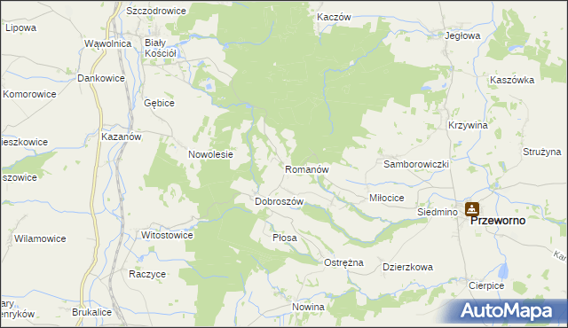 mapa Romanów gmina Przeworno, Romanów gmina Przeworno na mapie Targeo