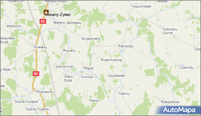 mapa Ruda-Kolonia gmina Bielany, Ruda-Kolonia gmina Bielany na mapie Targeo