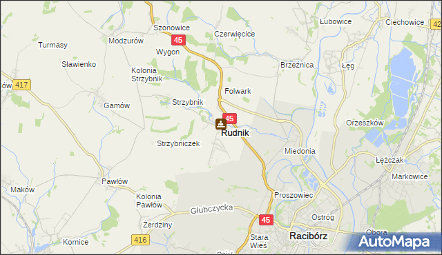 mapa Rudnik powiat raciborski, Rudnik powiat raciborski na mapie Targeo
