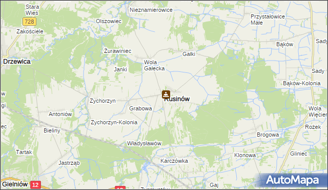 mapa Rusinów powiat przysuski, Rusinów powiat przysuski na mapie Targeo