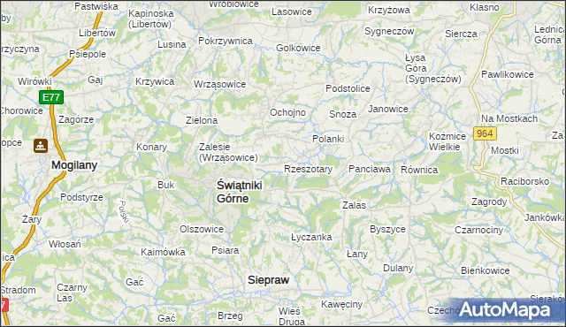 mapa Rzeszotary gmina Świątniki Górne, Rzeszotary gmina Świątniki Górne na mapie Targeo