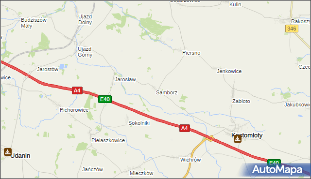 mapa Samborz gmina Kostomłoty, Samborz gmina Kostomłoty na mapie Targeo