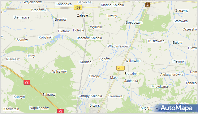 mapa Sędów gmina Wartkowice, Sędów gmina Wartkowice na mapie Targeo