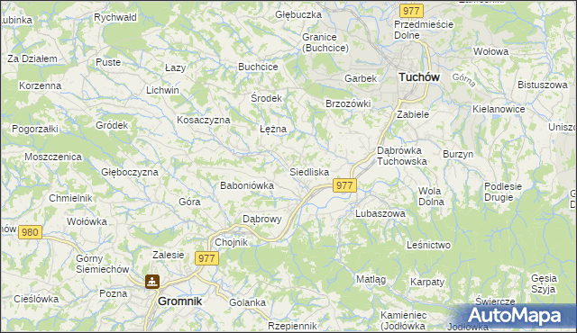 mapa Siedliska gmina Tuchów, Siedliska gmina Tuchów na mapie Targeo