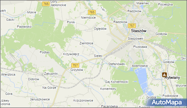 mapa Sielec gmina Staszów, Sielec gmina Staszów na mapie Targeo