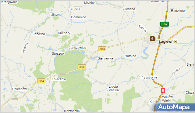 mapa Sieniawka gmina Łagiewniki, Sieniawka gmina Łagiewniki na mapie Targeo