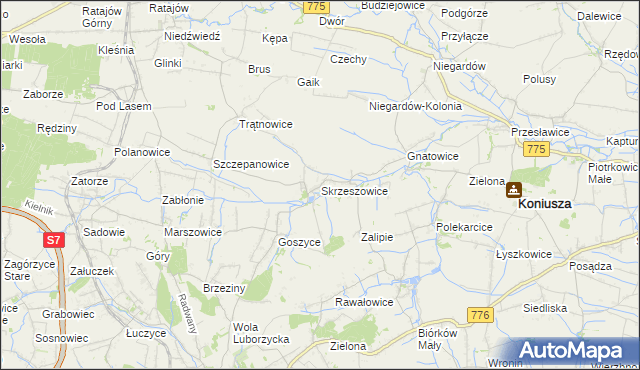 mapa Skrzeszowice, Skrzeszowice na mapie Targeo