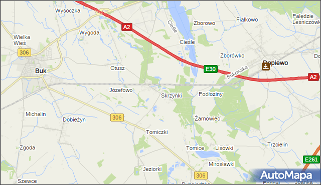 mapa Skrzynki gmina Stęszew, Skrzynki gmina Stęszew na mapie Targeo