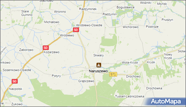 mapa Skwary gmina Naruszewo, Skwary gmina Naruszewo na mapie Targeo