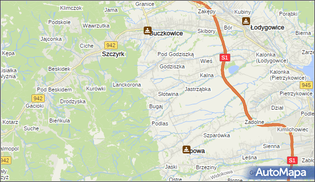 mapa Słotwina gmina Lipowa, Słotwina gmina Lipowa na mapie Targeo