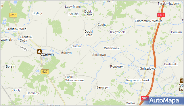 mapa Sokołowo gmina Czerwin, Sokołowo gmina Czerwin na mapie Targeo