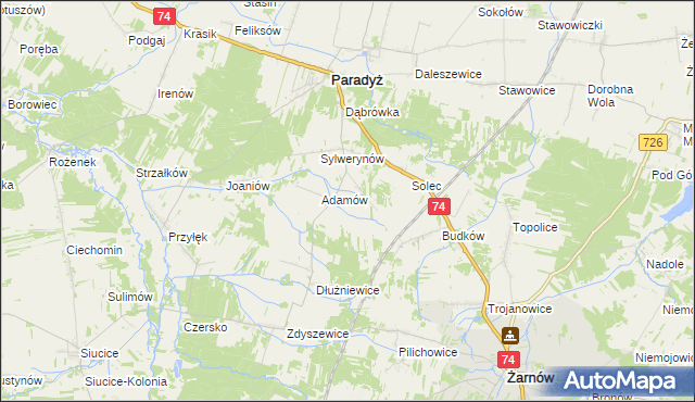 mapa Stanisławów gmina Paradyż, Stanisławów gmina Paradyż na mapie Targeo
