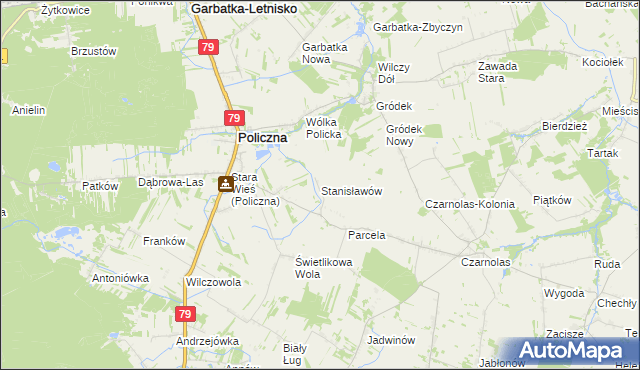 mapa Stanisławów gmina Policzna, Stanisławów gmina Policzna na mapie Targeo