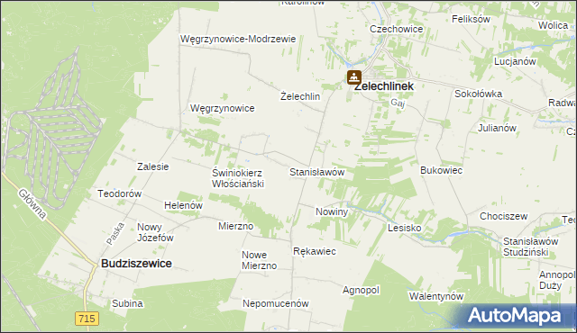 mapa Stanisławów gmina Żelechlinek, Stanisławów gmina Żelechlinek na mapie Targeo