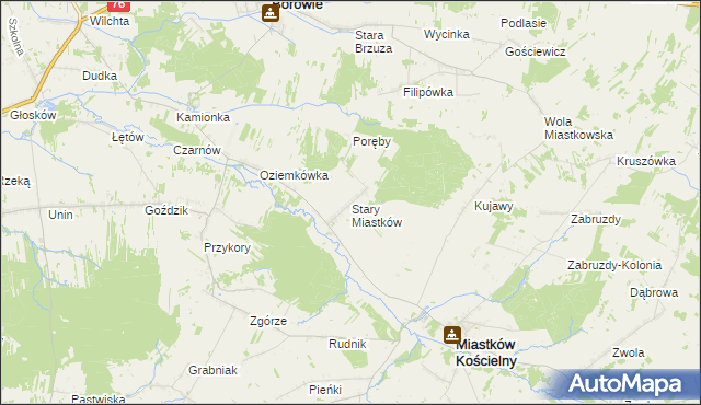 mapa Stary Miastków, Stary Miastków na mapie Targeo