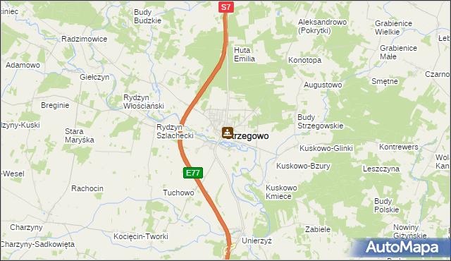 mapa Strzegowo powiat mławski, Strzegowo powiat mławski na mapie Targeo