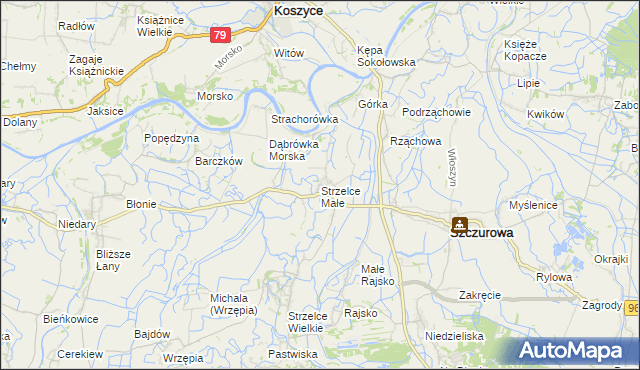 mapa Strzelce Małe gmina Szczurowa, Strzelce Małe gmina Szczurowa na mapie Targeo