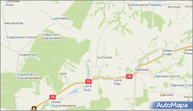 mapa Suchodoły gmina Gościeradów, Suchodoły gmina Gościeradów na mapie Targeo