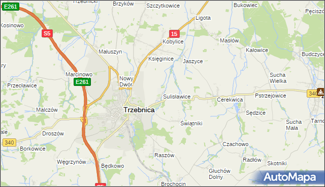 mapa Sulisławice gmina Trzebnica, Sulisławice gmina Trzebnica na mapie Targeo