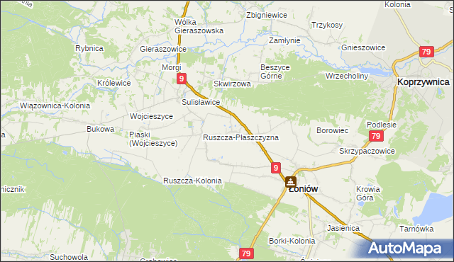 mapa Suliszów gmina Łoniów, Suliszów gmina Łoniów na mapie Targeo