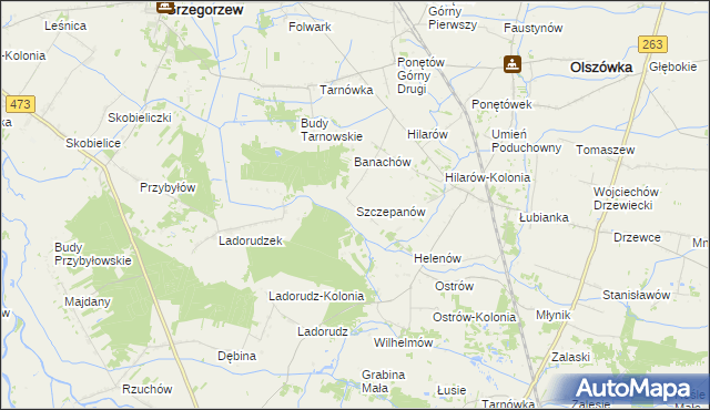 mapa Szczepanów gmina Olszówka, Szczepanów gmina Olszówka na mapie Targeo