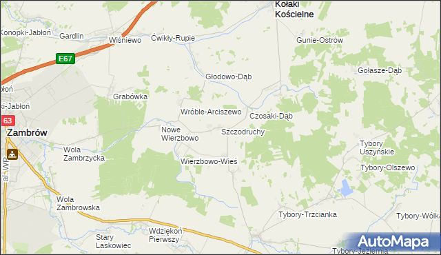 mapa Szczodruchy gmina Kołaki Kościelne, Szczodruchy gmina Kołaki Kościelne na mapie Targeo