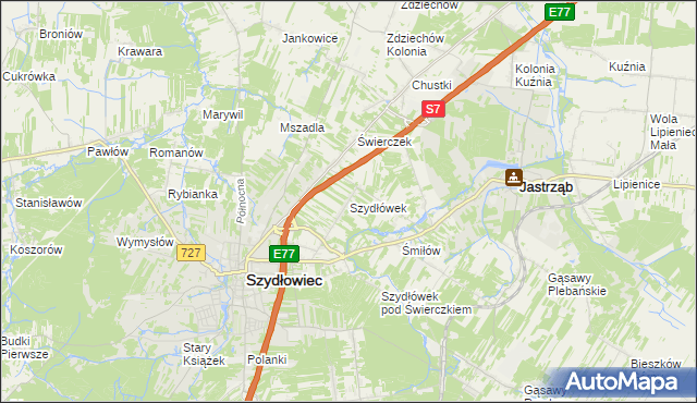 mapa Szydłówek gmina Szydłowiec, Szydłówek gmina Szydłowiec na mapie Targeo