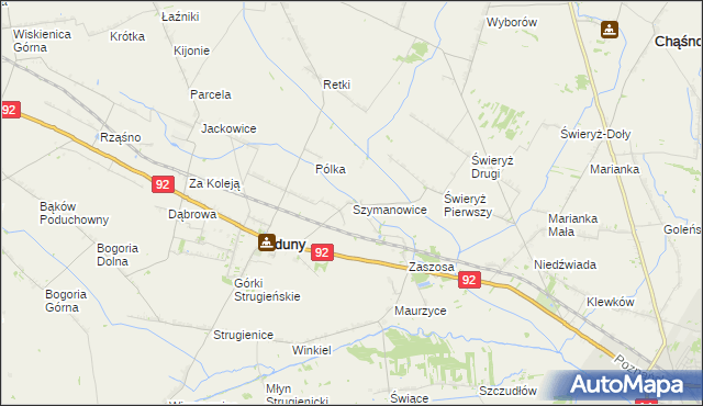 mapa Szymanowice gmina Zduny, Szymanowice gmina Zduny na mapie Targeo