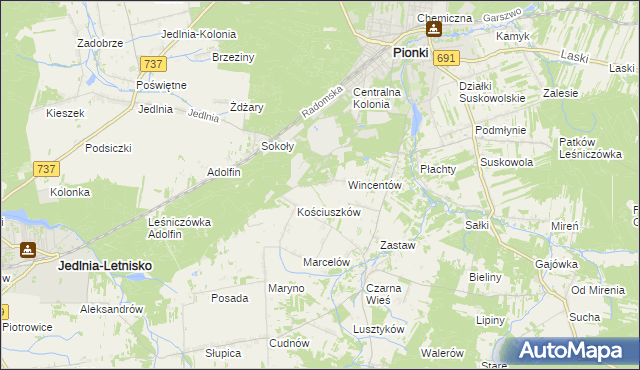 mapa Tadeuszów gmina Pionki, Tadeuszów gmina Pionki na mapie Targeo