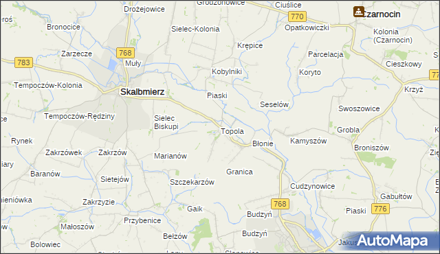 mapa Topola gmina Skalbmierz, Topola gmina Skalbmierz na mapie Targeo