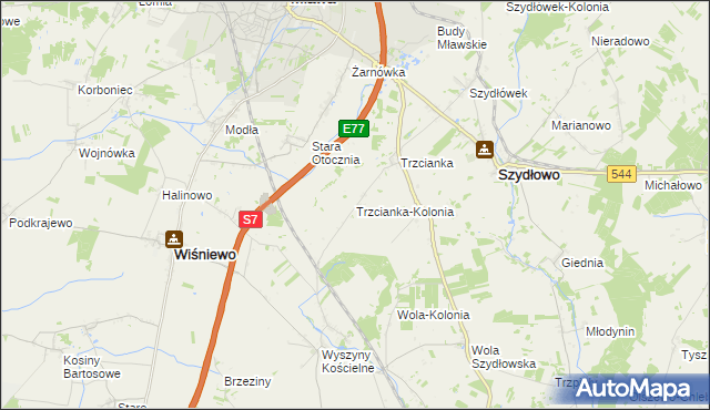 mapa Trzcianka-Kolonia gmina Szydłowo, Trzcianka-Kolonia gmina Szydłowo na mapie Targeo