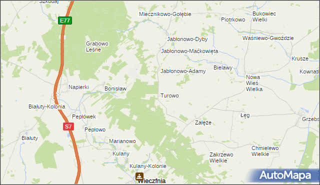 mapa Turowo gmina Wieczfnia Kościelna, Turowo gmina Wieczfnia Kościelna na mapie Targeo