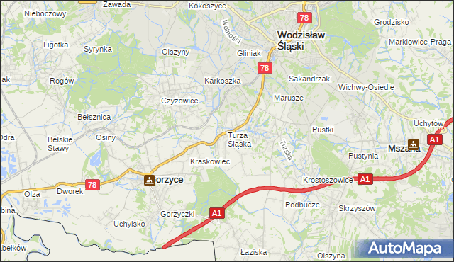 mapa Turza Śląska, Turza Śląska na mapie Targeo