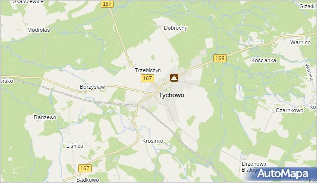 mapa Tychowo powiat białogardzki, Tychowo powiat białogardzki na mapie Targeo