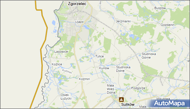 mapa Tylice gmina Zgorzelec, Tylice gmina Zgorzelec na mapie Targeo