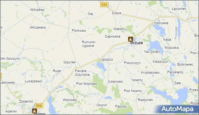 mapa Ugoszcz gmina Brzuze, Ugoszcz gmina Brzuze na mapie Targeo