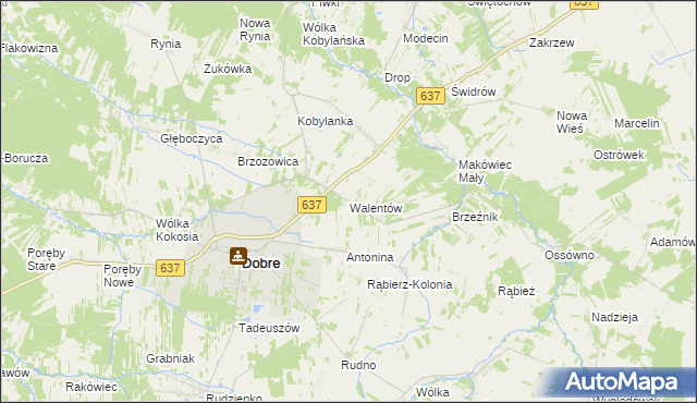 mapa Walentów gmina Dobre, Walentów gmina Dobre na mapie Targeo