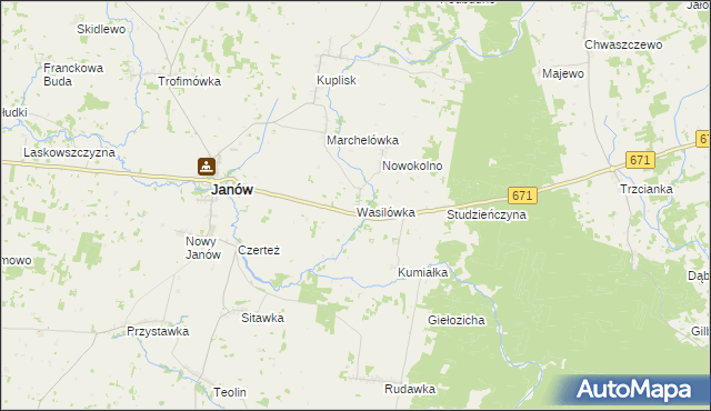 mapa Wasilówka gmina Janów, Wasilówka gmina Janów na mapie Targeo