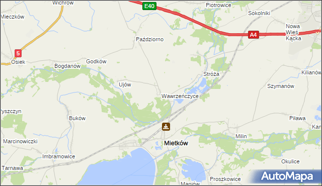 mapa Wawrzeńczyce gmina Mietków, Wawrzeńczyce gmina Mietków na mapie Targeo