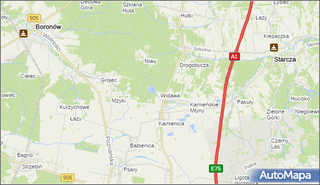 mapa Widawa gmina Woźniki, Widawa gmina Woźniki na mapie Targeo