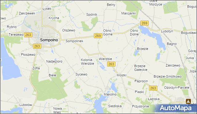 mapa Wierzbie gmina Sompolno, Wierzbie gmina Sompolno na mapie Targeo